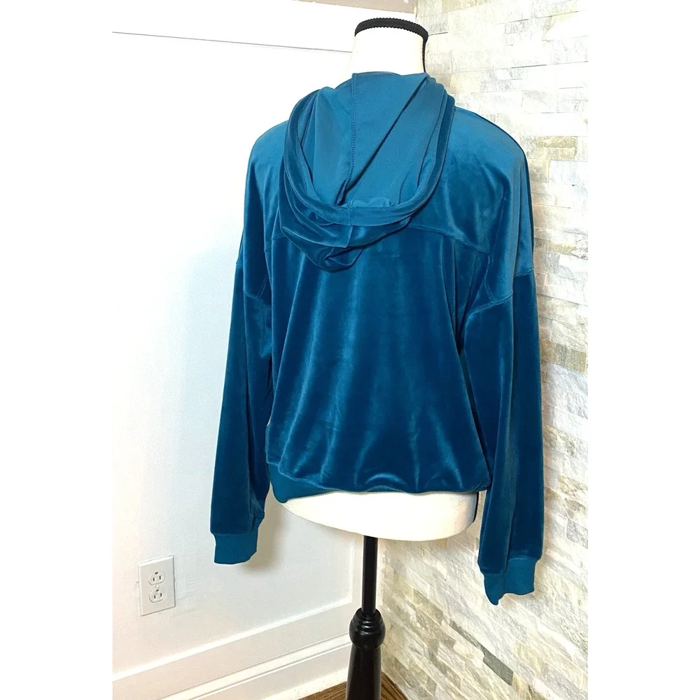 Justice Teal Velour Zip Up Hoodie Jacket XL Plus Hooded Soft Stretch Y2K